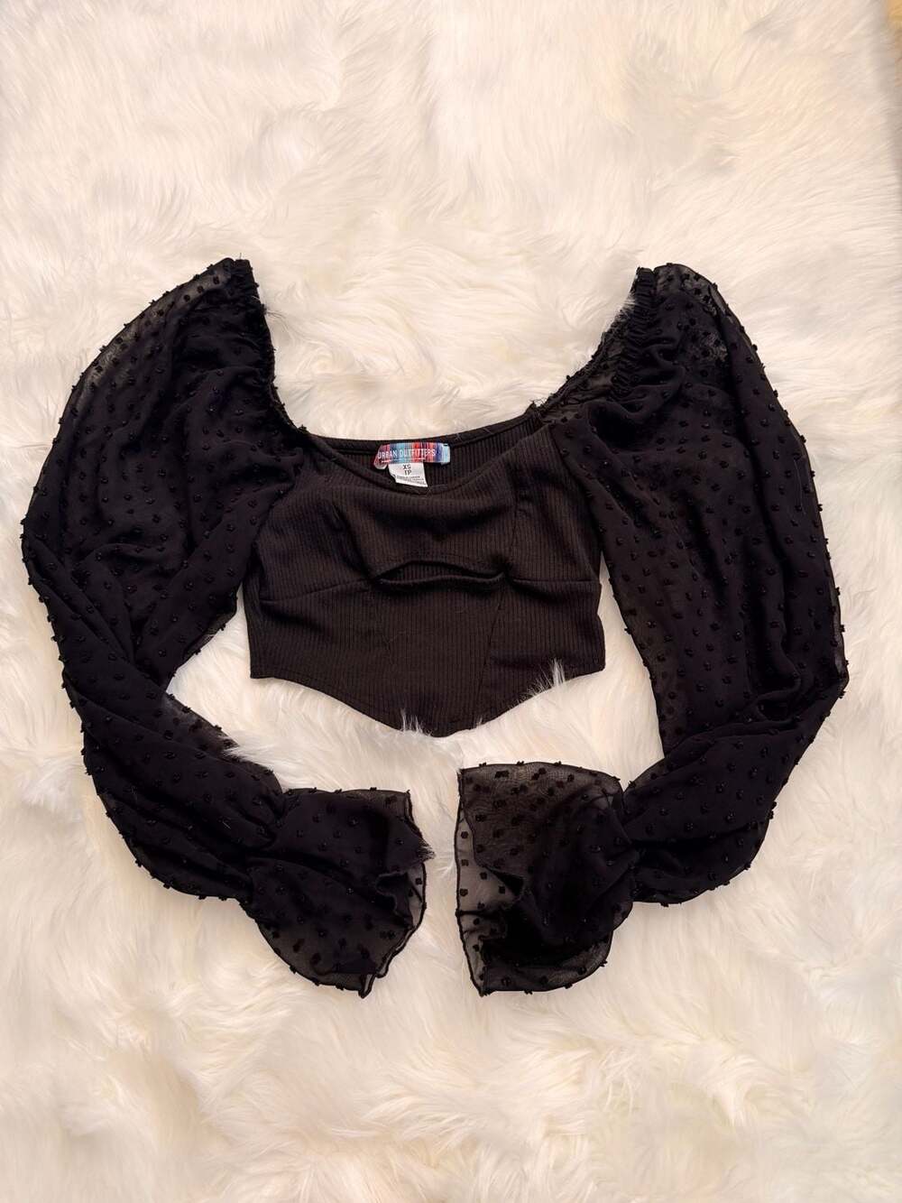 Urban Outfitters Black Swiss Dot Puff Sleeve Corset Top XS